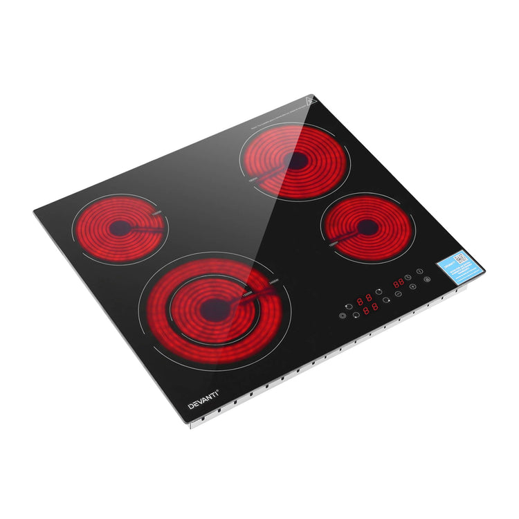 Devanti Ceramic Cooktop 5 Cooking Zone 4 Electric Hobs Touch Control 7600W Black - Flavour Fushion Cooking Shop