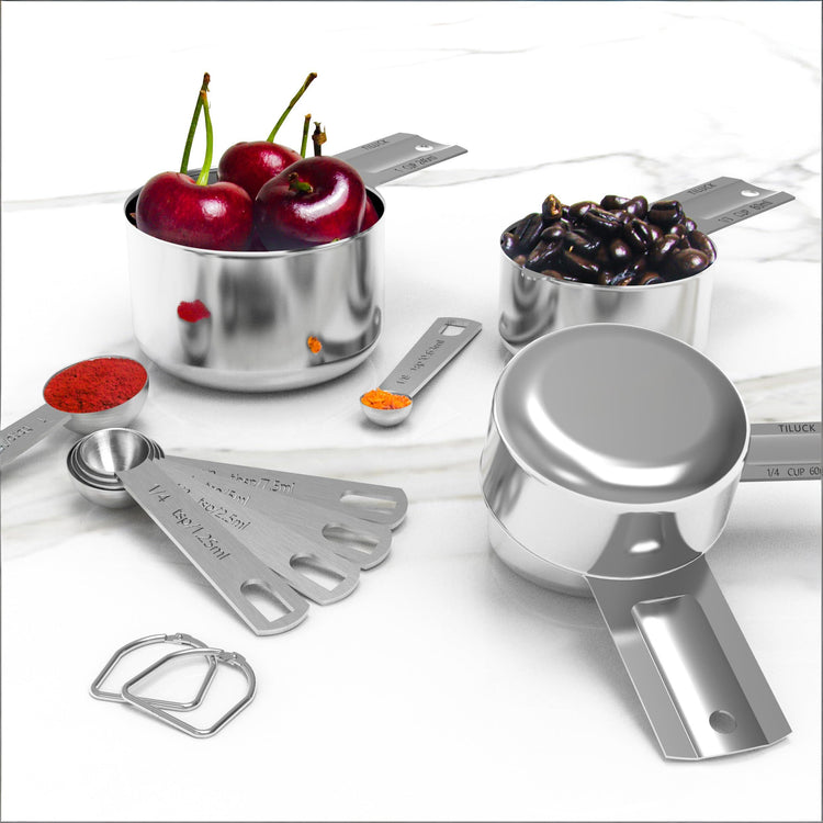 10-Piece Stainless Steel Measuring Cup and Spoon Set with Engraved Dual-Scale Markings, Nesting Design - Flavour Fushion Cooking Shop