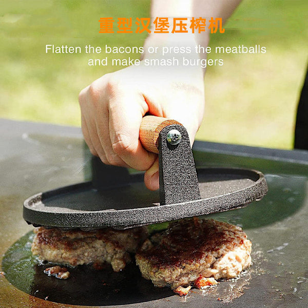 Heavy Duty Pre-Seasoned Cast Iron Hamburger Press with Heat Resistant Handle, Compatible with Griddle - Flavour Fushion Cooking Shop