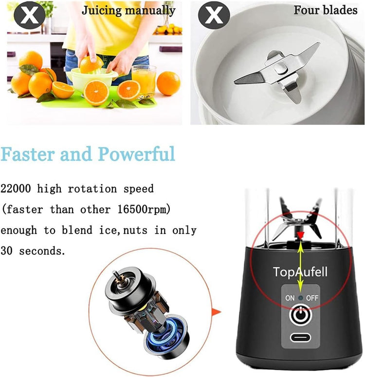 Blender - Mini blender - Smoothie maker - Rechargeable mini blender - Portable blender - Citrus press - Black - Flavour Fushion Cooking Shop