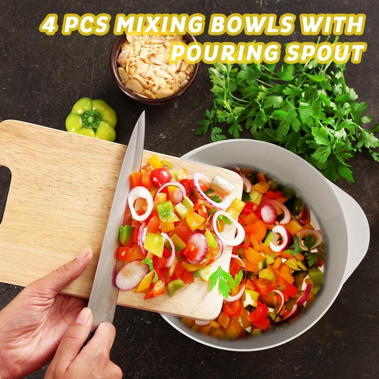 4-Piece BPA-Free Plastic Mixing Bowl Set 3.5QT – Grey - Flavour Fushion Cooking Shop