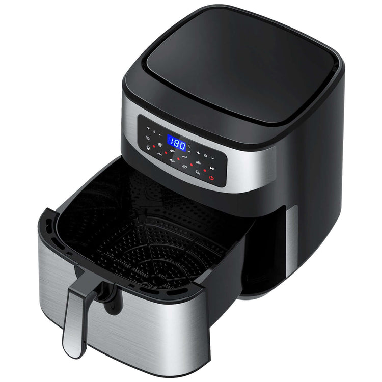 12 litre digital air fryer with digital touch-screen menu and sleek stainless steel design.