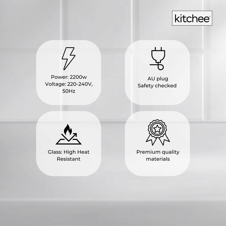 Kitchee 1.7L Glass Electric Kettle LED Light Cordless 360 Water Boiling Jug - Flavour Fushion Cooking Shop