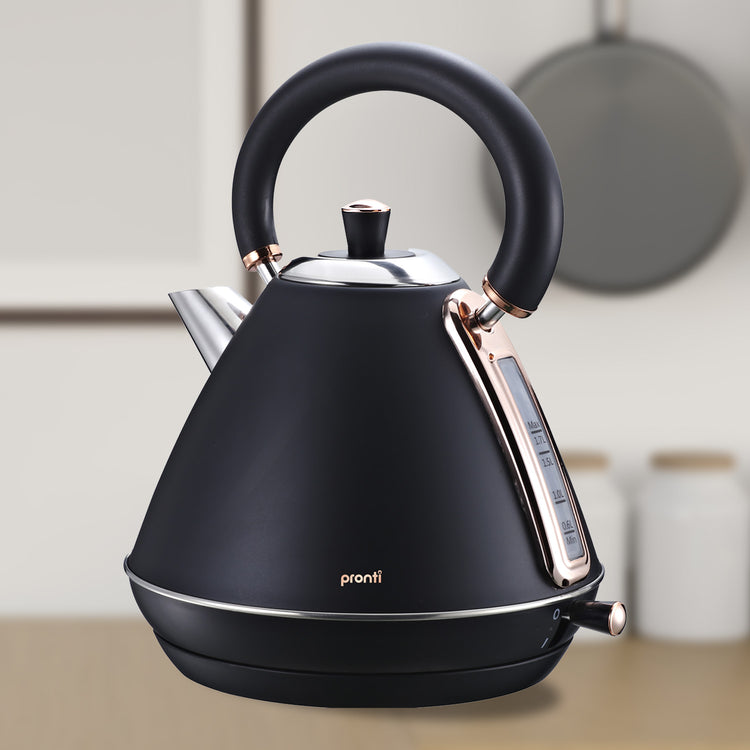 Pronti 1.7L Rose Trim Collection Kettle - Black - Flavour Fushion Cooking Shop
