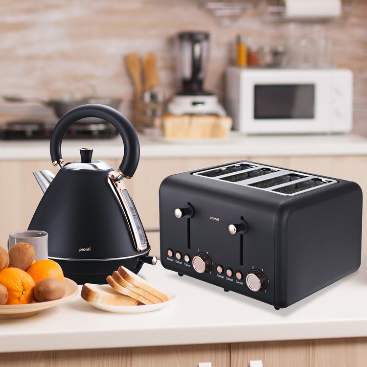Pronti Rose Trim Collection Toaster & Kettle Bundle - Black - Flavour Fushion Cooking Shop