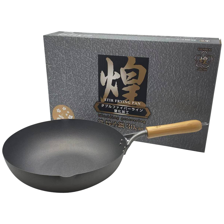 Kirameki Premium Cast Iron Nitriding Processing Stir-fry Wok (Made in Japan) - 30cm - Flavour Fushion Cooking Shop