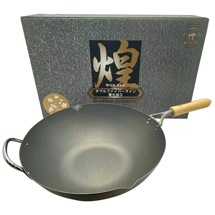 Kirameki Premium Cast Iron Nitriding Processing Stir-fry Wok (Made in Japan) - 36cm - Flavour Fushion Cooking Shop
