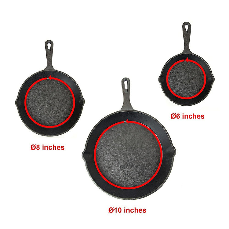 Pre-Seasoned Cast Iron Skillet Fry Pan Set – 3 Piece - Flavour Fushion Cooking Shop