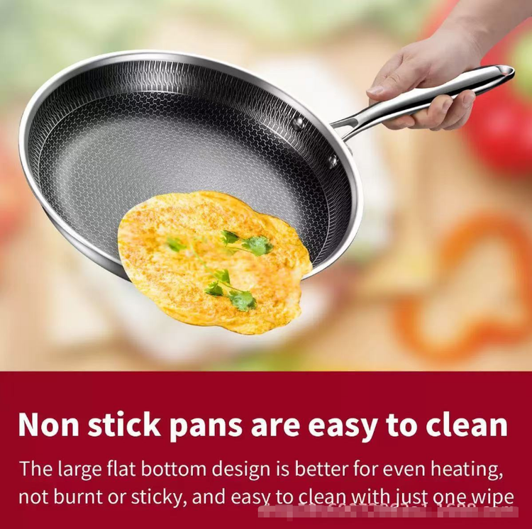 Stainless Steel Non-Stick Frying Pan 26CM Honeycomb Wok Skillet - Flavour Fushion Cooking Shop