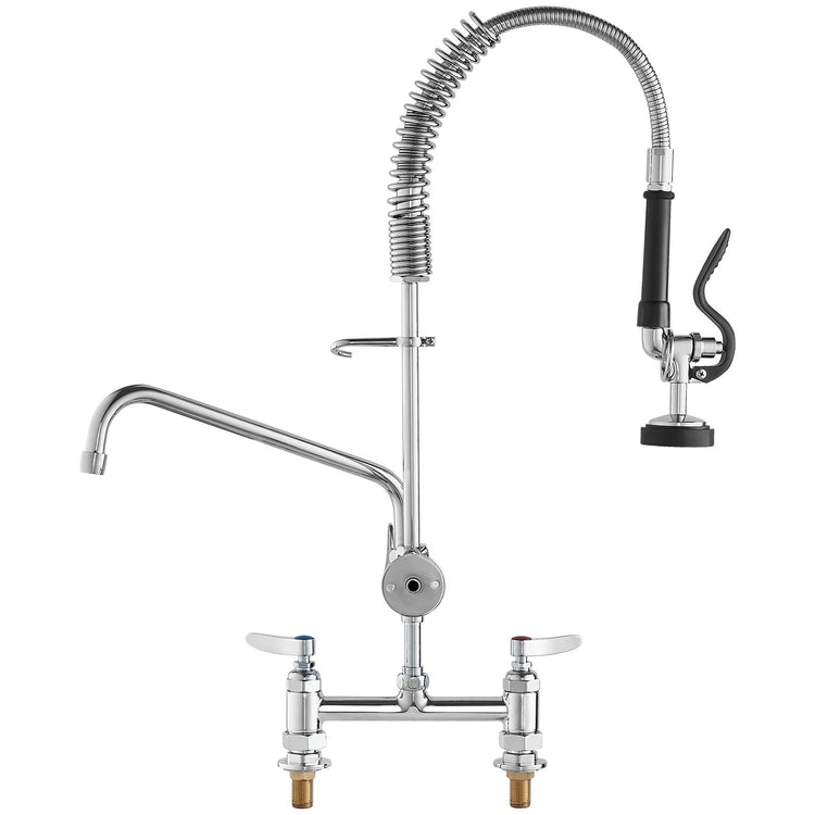 Commercial Faucet with Pre-Rinse Sprayer, 26" Height, 8" Center, 12" Swing Spout - Flavour Fushion Cooking Shop