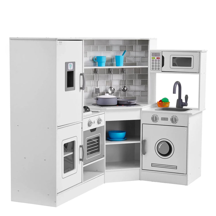 Kitchen Playset Kids Pretend Cooking Play Toy 24 Piece Accessories White