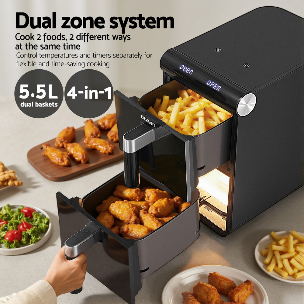 Devanti Air Fryer Oven 11L Dual Zone Fryers - Flavour Fushion Cooking Shop