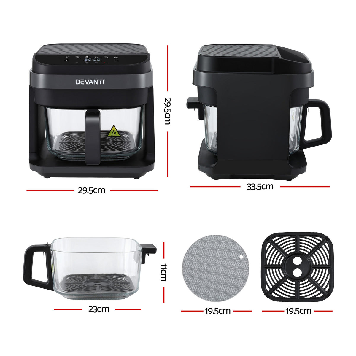Devanti Air Fryer 5.5L Touch Control Electric Cooker 1200W Black - Flavour Fushion Cooking Shop