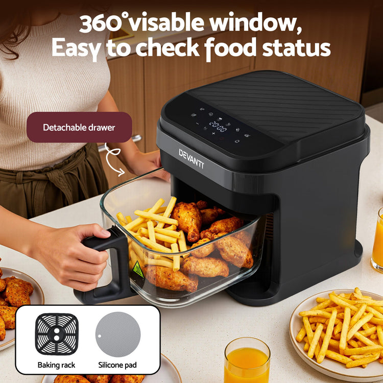 Devanti Air Fryer 5.5L Touch Control Electric Cooker 1200W Black - Flavour Fushion Cooking Shop