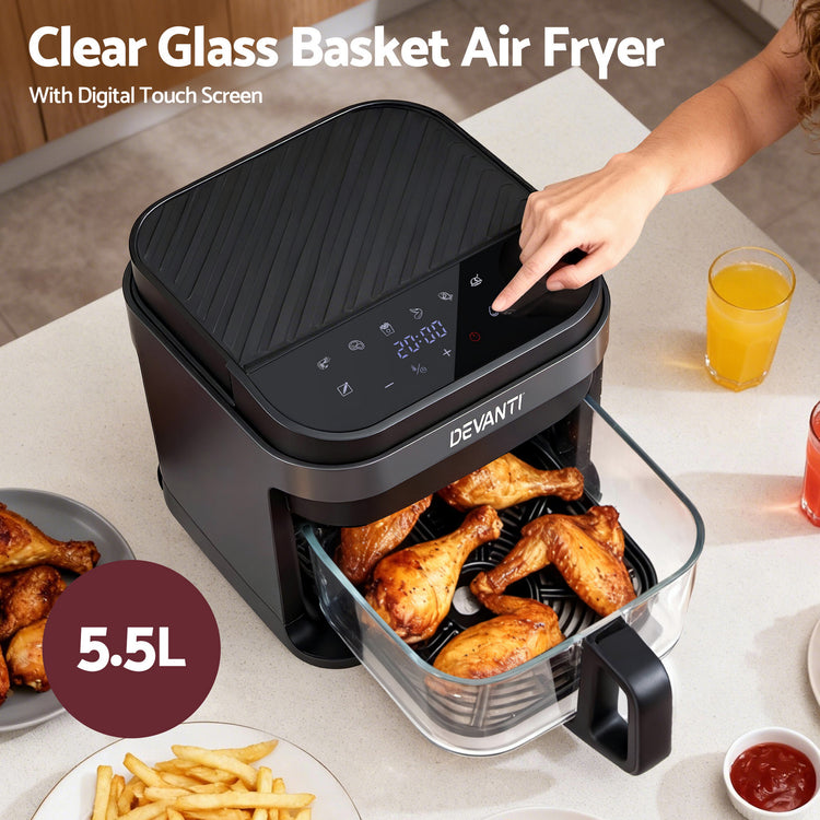 Devanti Air Fryer 5.5L Touch Control Electric Cooker 1200W Black - Flavour Fushion Cooking Shop