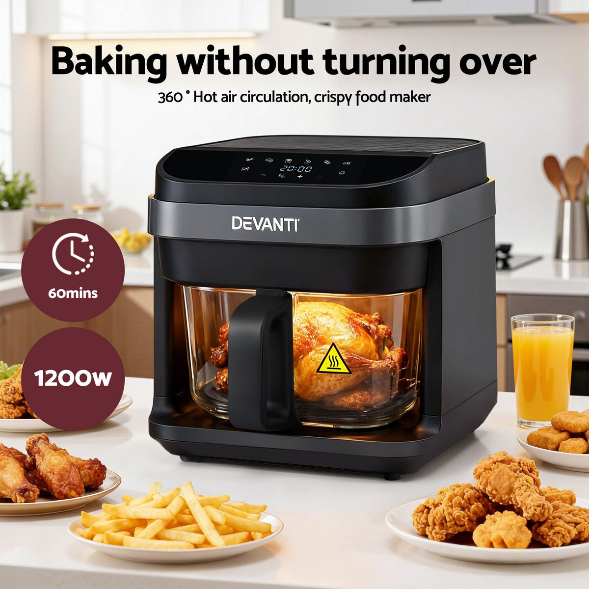 Devanti Air Fryer 5.5L Touch Control Electric Cooker 1200W Black - Flavour Fushion Cooking Shop