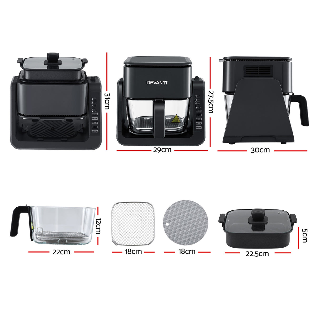 Devanti 2-IN-1 Air Fryer 5.5L Dual Zone Fryers Electric Cooker with Top BBQ Grill & Bot - Flavour Fushion Cooking Shop