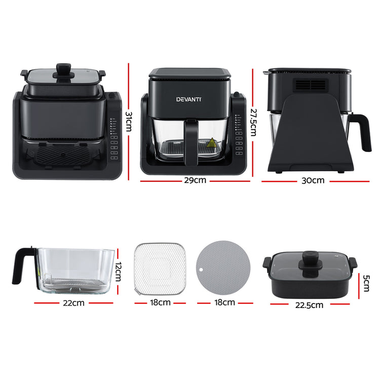 Devanti 2-IN-1 Air Fryer 5.5L Dual Zone Fryers Electric Cooker with Top BBQ Grill & Bot - Flavour Fushion Cooking Shop
