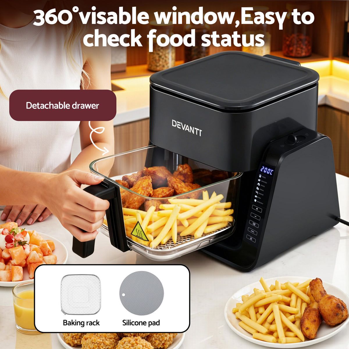 Devanti 2-IN-1 Air Fryer 5.5L Dual Zone Fryers Electric Cooker with Top BBQ Grill & Bot - Flavour Fushion Cooking Shop