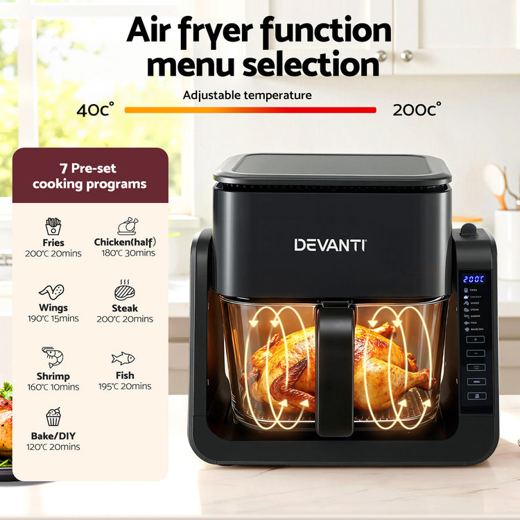 Devanti 2-IN-1 Air Fryer 5.5L Dual Zone Fryers Electric Cooker with Top BBQ Grill & Bot - Flavour Fushion Cooking Shop