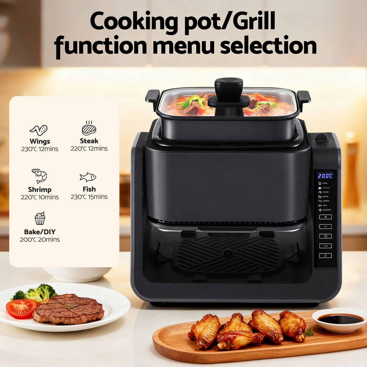 Devanti 2-IN-1 Air Fryer 5.5L Dual Zone Fryers Electric Cooker with Top BBQ Grill & Bot - Flavour Fushion Cooking Shop