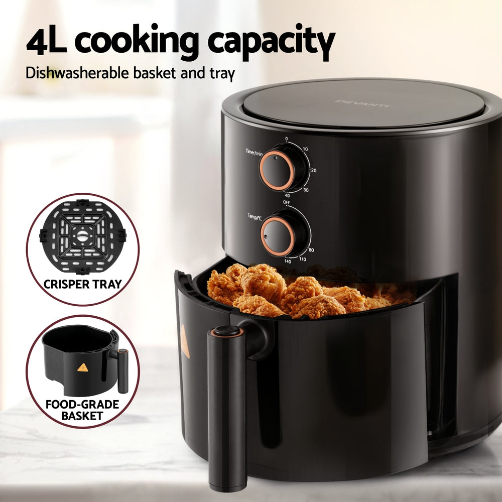 Devanti 4L Air Fryer Knob Control 1500W - Flavour Fushion Cooking Shop