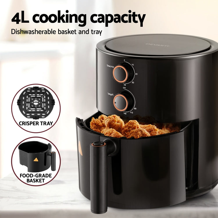 Devanti 4L Air Fryer Knob Control 1500W - Flavour Fushion Cooking Shop