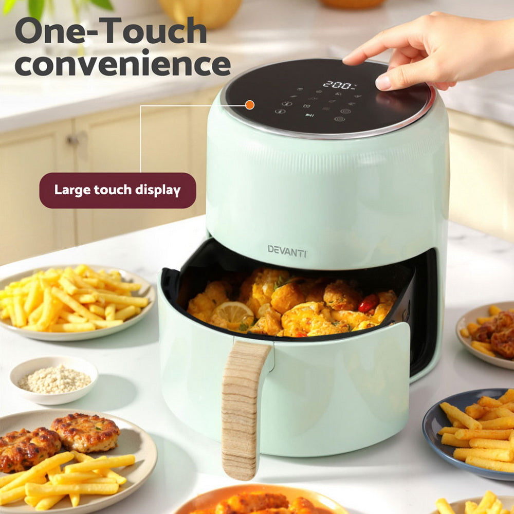 Devanti 5L Air Fryer Touch Control 1700W Green - Flavour Fushion Cooking Shop