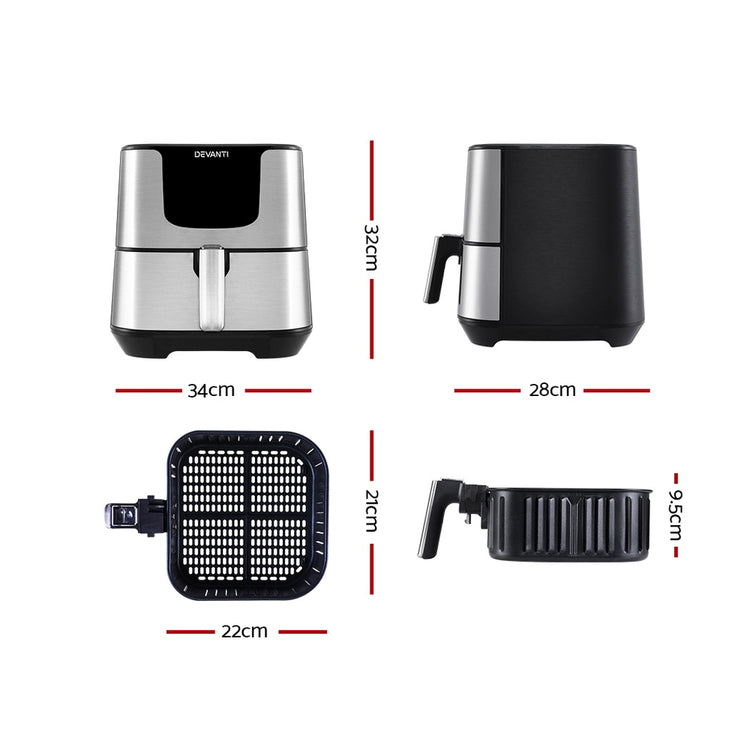 Devanti Air Fryer 7L LCD Fryers Stainless Steel - Flavour Fushion Cooking Shop