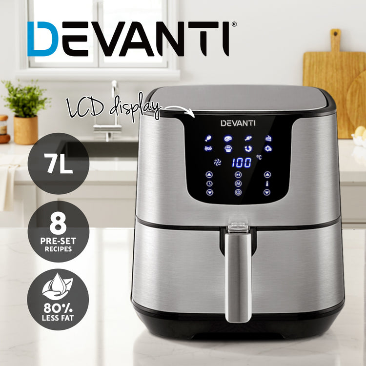 Devanti Air Fryer 7L LCD Fryers Stainless Steel - Flavour Fushion Cooking Shop