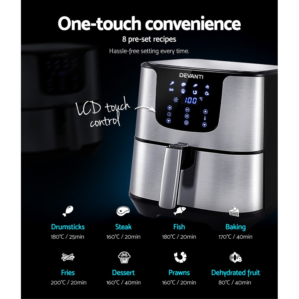 Devanti Air Fryer 7L LCD Fryers Stainless Steel - Flavour Fushion Cooking Shop