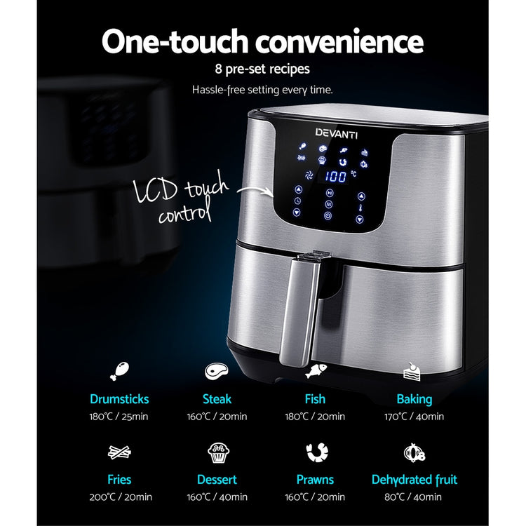 Devanti Air Fryer 7L LCD Fryers Stainless Steel - Flavour Fushion Cooking Shop