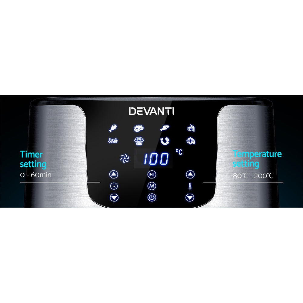 Devanti Air Fryer 7L LCD Fryers Stainless Steel - Flavour Fushion Cooking Shop
