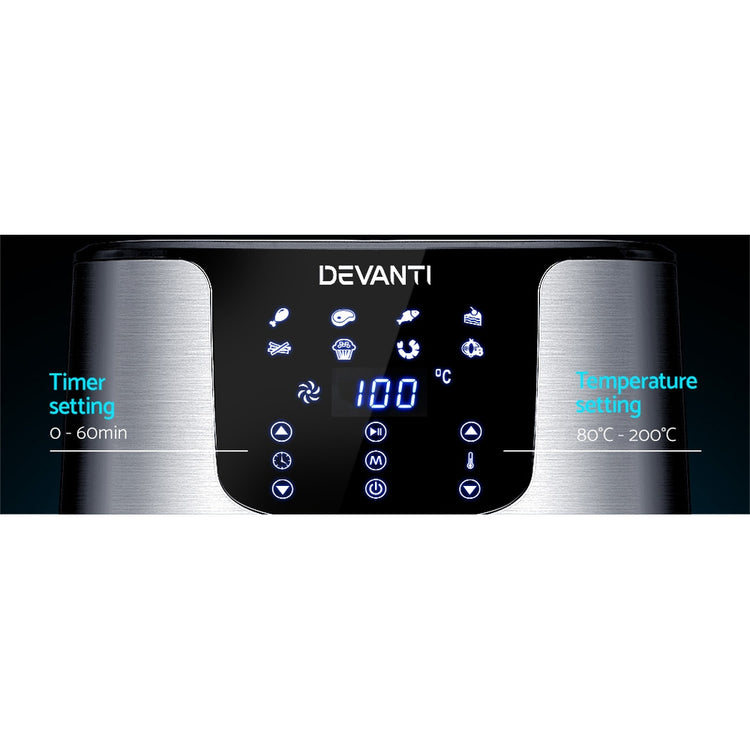 Devanti Air Fryer 7L LCD Fryers Stainless Steel - Flavour Fushion Cooking Shop