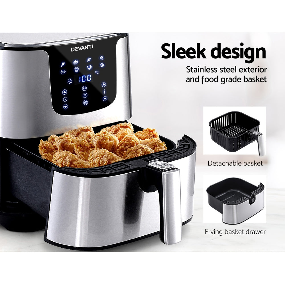 Devanti Air Fryer 7L LCD Fryers Stainless Steel - Flavour Fushion Cooking Shop