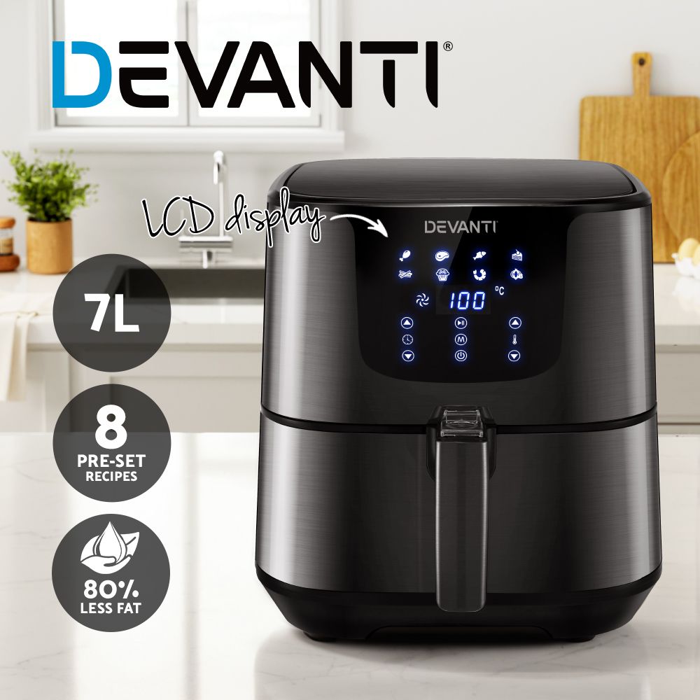 Devanti Air Fryer 7L LCD Fryers Black - Flavour Fushion Cooking Shop