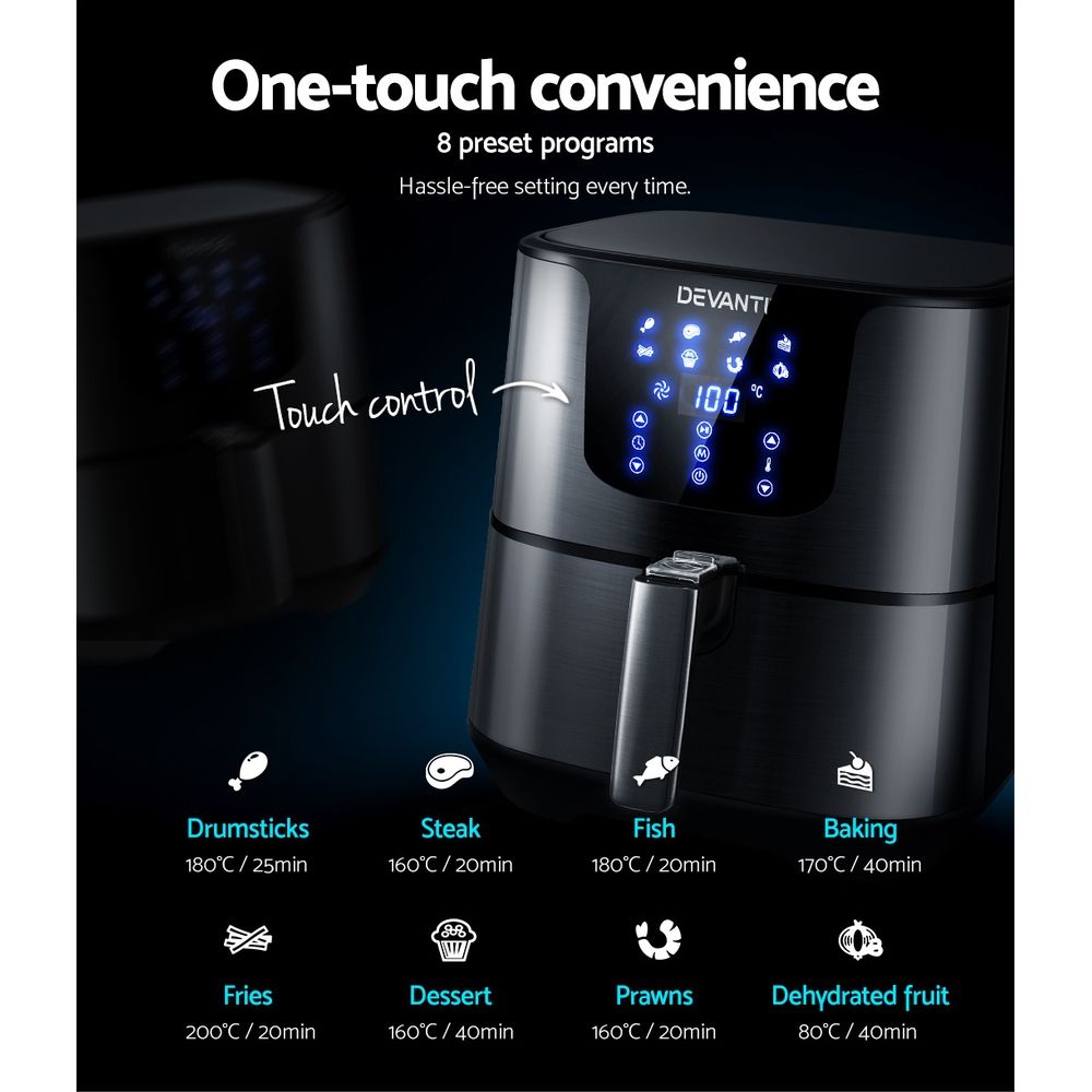 Devanti Air Fryer 7L LCD Fryers Black - Flavour Fushion Cooking Shop