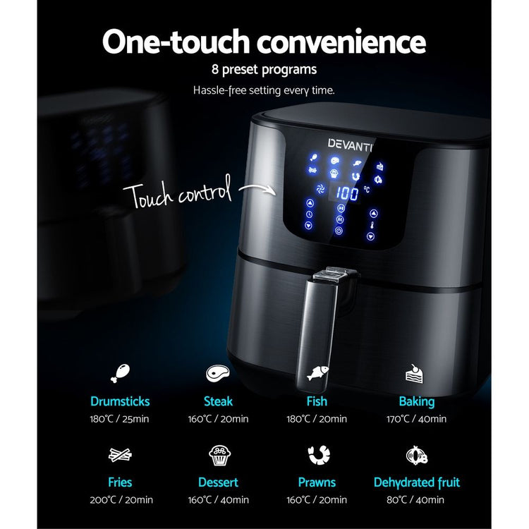 Devanti Air Fryer 7L LCD Fryers Black - Flavour Fushion Cooking Shop