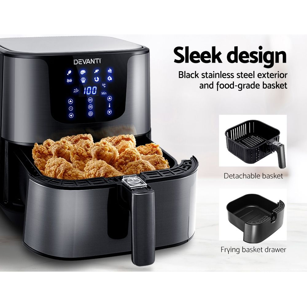 Devanti Air Fryer 7L LCD Fryers Black - Flavour Fushion Cooking Shop