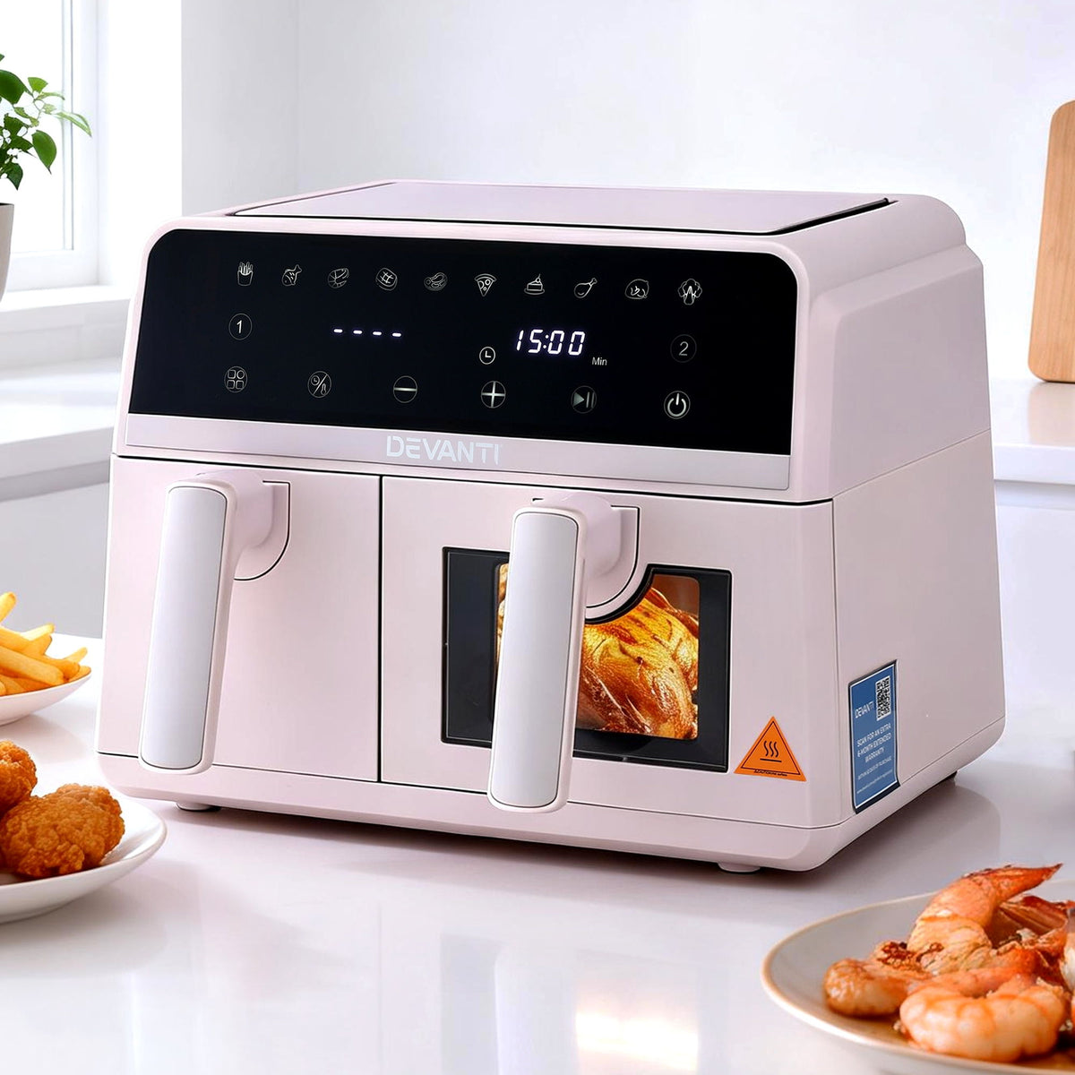 Devanti Air Fryer 9L Dual Zone Fryers 2600W Pink - Flavour Fushion Cooking Shop