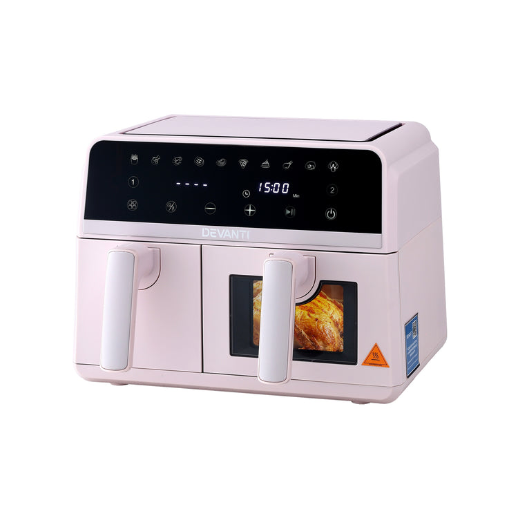 Devanti Air Fryer 9L Dual Zone Fryers 2600W Pink - Flavour Fushion Cooking Shop