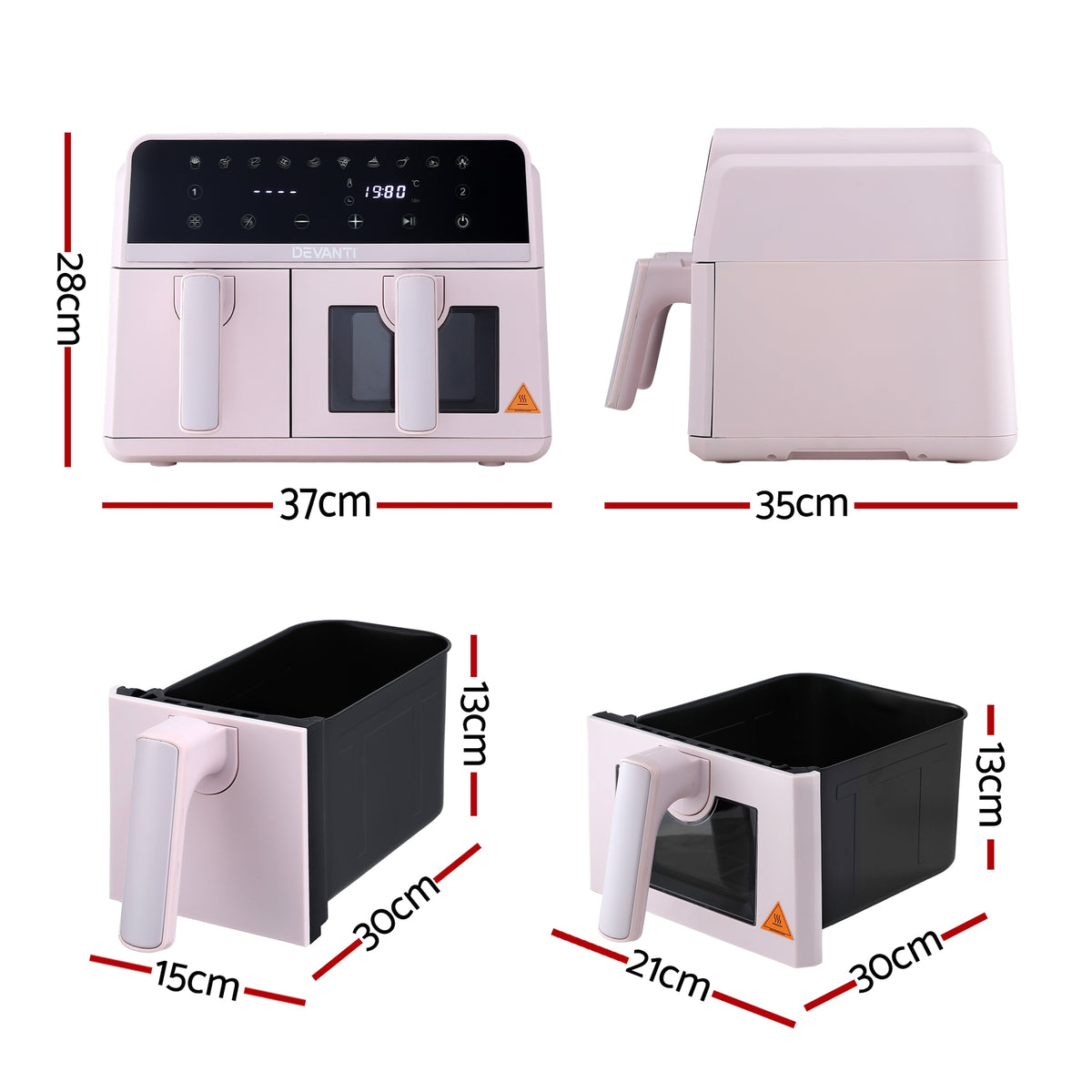 Devanti Air Fryer 9L Dual Zone Fryers 2600W Pink - Flavour Fushion Cooking Shop