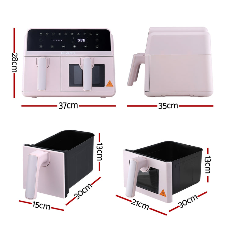 Devanti Air Fryer 9L Dual Zone Fryers 2600W Pink - Flavour Fushion Cooking Shop