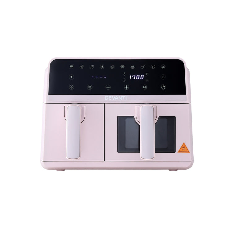 Devanti Air Fryer 9L Dual Zone Fryers 2600W Pink - Flavour Fushion Cooking Shop
