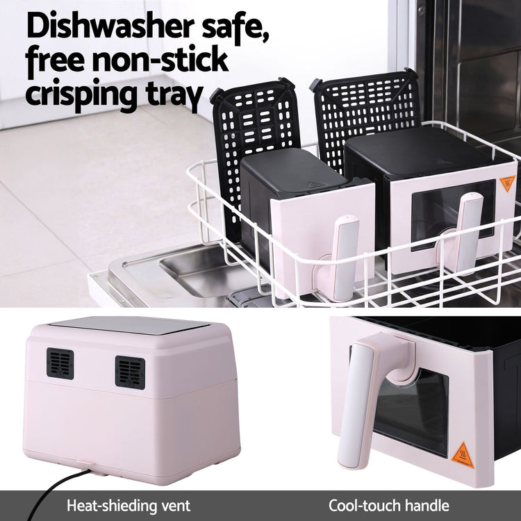 Devanti Air Fryer 9L Dual Zone Fryers 2600W Pink - Flavour Fushion Cooking Shop