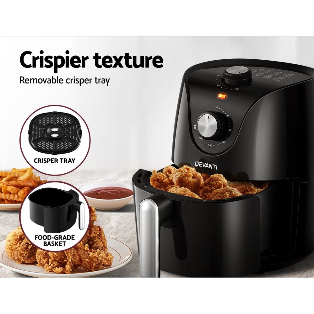 Devanti Air Fryer 2.5L Knob Fryers - Flavour Fushion Cooking Shop