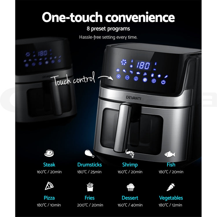 Devanti Air Fryer 6.5L LCD Fryers Clear Window - Flavour Fushion Cooking Shop