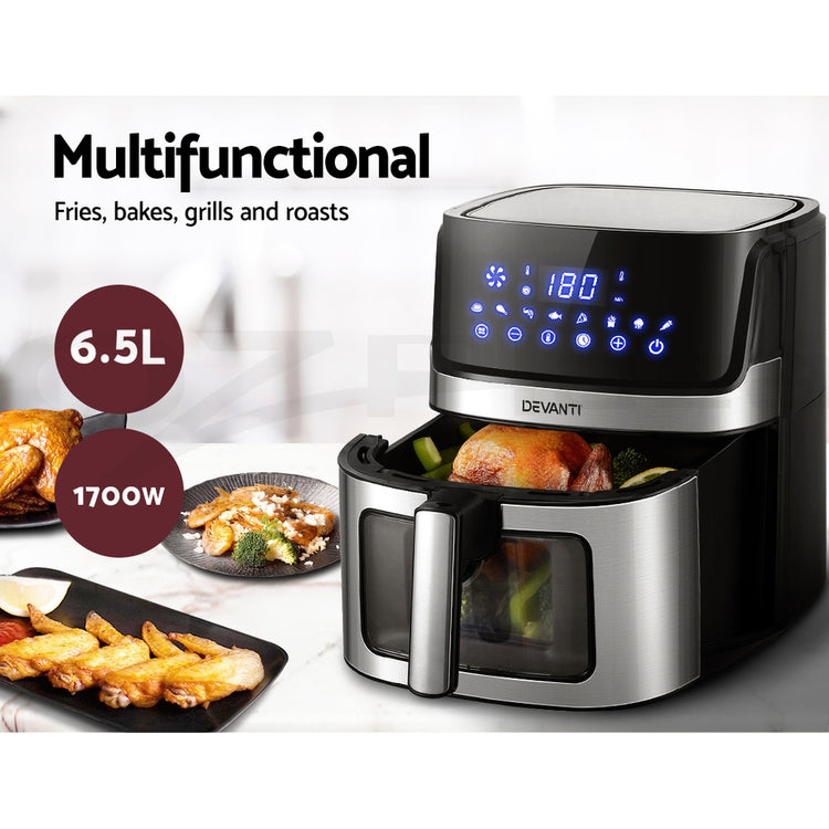 Devanti Air Fryer 6.5L LCD Fryers Clear Window - Flavour Fushion Cooking Shop