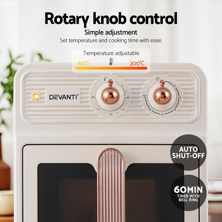 Devanti 6L Air Fryer Knob Control 1700W Cream - Flavour Fushion Cooking Shop
