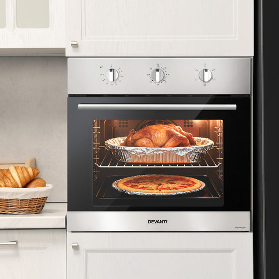 Devanti 60cm Electric Built In Wall Oven Stainless Steel 70L Silver - Flavour Fushion Cooking Shop